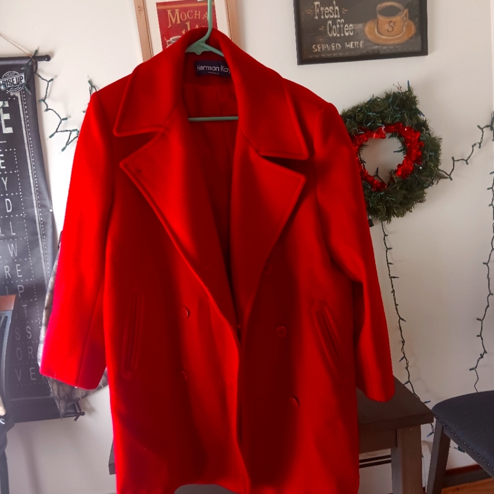Red Peacoat Jacket by Herman Kay